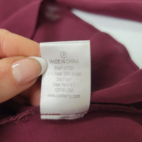 Parker Womens Pussybow Silk Blouse Size S Burgundy Red Long Sleeve Lightweight - Picture 12 of 16